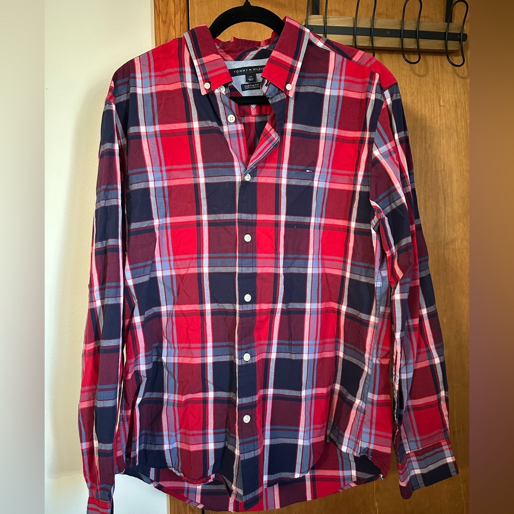 Tommy Hilfiger Shirt Adult L Button Up Custom Fit